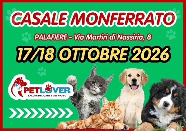 Locandina di PetLover, salone del cane e del gatto, Casale Monferrato Palafiere, 17 e 18 ottobre 2026